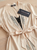 Women's Satin Lace Robe Nightwear with Waist Tie Belt ( 521 )