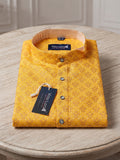 Vida Loca Men’s Yellow Printed Cotton Blend Kurta with Mandarin Collar