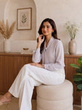 Women’s Lavender Crepe Tie-Neck Blouse with Long Sleeves | Elegant Formal & Casual Top