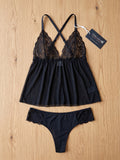 Women's Lace Babydoll Nightwear Set | Soft Mesh Sleeveless Lingerie with Matching Boyshorts ( 311 )