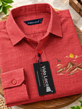 Men's Red Textured Mountain Embroidery Poly Cotton Full-Sleeve Casual Shirt
