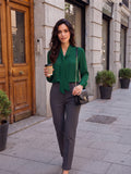 Women’s Elegant Green Crepe Bow-Tie Neck Full Sleeve Formal Top