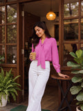 Women’s Solid Crepe Bow Neck Full Sleeve Top – Elegant Casual & Office Wear Blouse