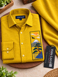 Men's Mustard Yellow Mountain Landscape Graphic Poly Cotton Full-Sleeve Casual Shirt