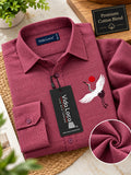 Men's Maroon Crane Embroidered Poly Cotton Full-Sleeve Casual Shirt