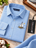 Men's Sky Blue Sailboat Embroidered Poly Cotton Full-Sleeve Casual Shirt
