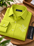 Men's Lime Green Poly Cotton Full Sleeve Shirt with Dove Embroidery