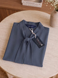 Women’s Elegant Crepe Tie-Neck Full Sleeve Blouse – Stylish Blue Office & Casual Wear Top