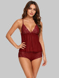 Women's Lace Babydoll Nightwear Set | Soft Mesh Sleeveless Lingerie with Matching Boyshorts ( 311 )