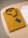 Men’s Yellow Pure Cotton Printed Straight Kurta | Full Sleeve Ethnic Wear