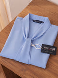 Women’s Solid Crepe Bow Tie Neck Full Sleeve Formal Blouse