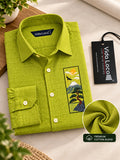 Men's Lime Green Mountain Landscape Embroidered Poly Cotton Full-Sleeve Casual Shirt