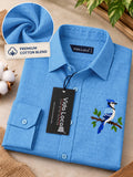 Men's Sky Blue Poly Cotton Full Sleeve Shirt with Bird Embroidery