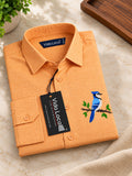 Men's Orange Bird Embroidered Poly Cotton Full-Sleeve Casual Shirt