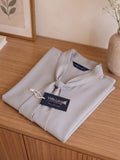 Women’s Elegant Crepe Bow Neck Full Sleeve Top – Solid Light Grey Formal Blouse