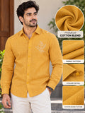 Men's Mustard Yellow Printed Poly Cotton Casual Shirt for Men