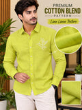 Men's Lime Green Poly Cotton Full Sleeve Shirt with Dove Embroidery