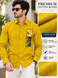 Men's Mustard Yellow Mountain Landscape Graphic Poly Cotton Full-Sleeve Casual Shirt