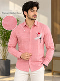 Men's Pink Crane Embroidered Poly Cotton Full-Sleeve Casual Shirt