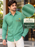 Men's Mint Green Mountain Graphic Poly Cotton Full-Sleeve Casual Shirt