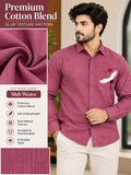 Men's Maroon Crane Embroidered Poly Cotton Full-Sleeve Casual Shirt