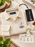 Men's Cream Beige Sailboat Embroidered Poly Cotton Full-Sleeve Casual Shirt