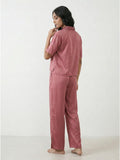 Women’s Dusty Rose Linen Lounge Co-ord Set | Relaxed Fit Nightwear & Casual Wear