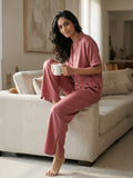 Women’s Dusty Rose Linen Lounge Co-ord Set | Relaxed Fit Nightwear & Casual Wear