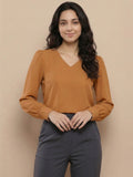 Women’s Crepe Formal Top | Elegant V-Neck Office Wear Blouse