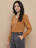 Women’s Crepe Formal Top | Elegant V-Neck Office Wear Blouse