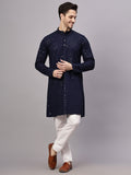 Yugnik Men's Yellow Chikankari Embroidered Sequined Long Kurta Set