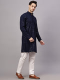 Yugnik Men's Yellow Chikankari Embroidered Sequined Long Kurta Set