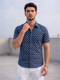 Men’s Navy Blue Printed Cotton Casual Shirt