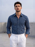 Men’s Navy Blue Printed Cotton Full Sleeve Casual Shirt