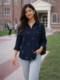 Women’s  Floral Embroidered Cotton Casual Shirt