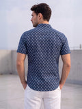 Men’s Navy Blue Printed Cotton Casual Shirt