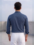 Men’s Navy Blue Printed Cotton Full Sleeve Casual Shirt