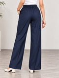 Women’s Navy Blue Cotton Twill High-Waist Wide-Leg Trousers
