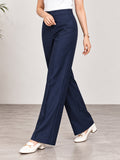 Women’s Navy Blue Cotton Twill High-Waist Wide-Leg Trousers