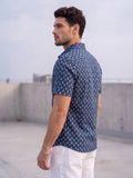 Men’s Navy Blue Printed Cotton Casual Shirt