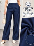 Women’s Navy Blue Cotton Twill High-Waist Wide-Leg Trousers