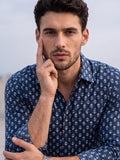 Men’s Navy Blue Printed Cotton Full Sleeve Casual Shirt