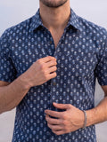 Men’s Navy Blue Printed Cotton Casual Shirt