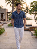 Men’s Navy Blue Printed Cotton Casual Shirt
