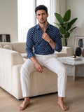 Men’s Navy Blue Printed Cotton Full Sleeve Casual Shirt