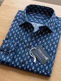 Men’s Navy Blue Printed Cotton Full Sleeve Casual Shirt