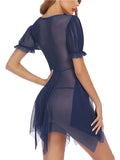 Women’s  Sheer Babydoll Nightdress with Lace Bodice and Puff Sleeves