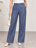 Women’s Royal Blue Cotton Twill High-Waist Wide-Leg Trousers