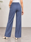Women’s Royal Blue Cotton Twill High-Waist Wide-Leg Trousers