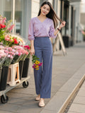 Women’s Royal Blue Cotton Twill High-Waist Wide-Leg Trousers